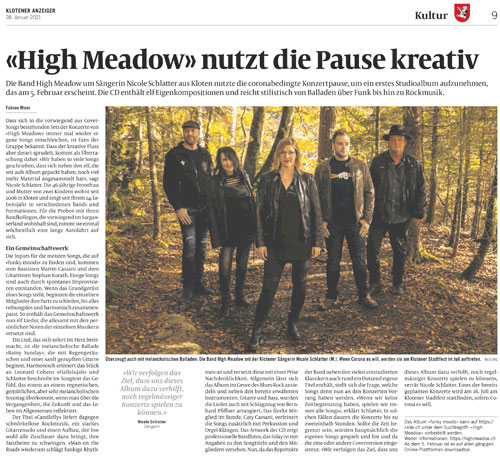 Sarganserländer Bluesrockband HIGH MEADOW gibt ihr 1. Studioalbum Funky Moods raus