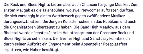 HIGH MEADOW gewinnt die Talentbühne gegen 12 andere Bands in Gossau